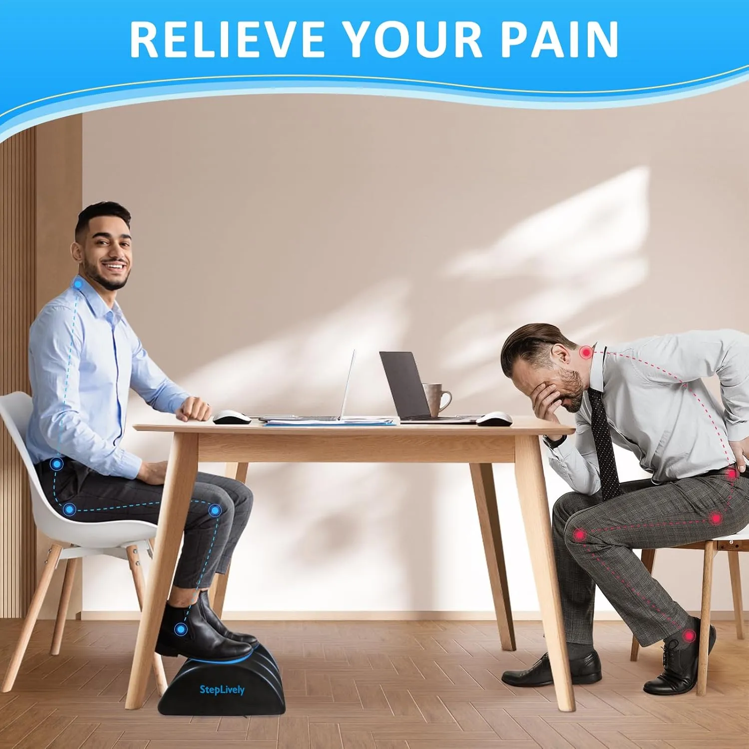 Foot Rest for Under Desk at Work, Comfortable Foot Stool with 2 Adjustable Heights, Footrest with Washable Cover, for Back & Hip Pain Relief, Suitable for Office, Home and Car (Black)