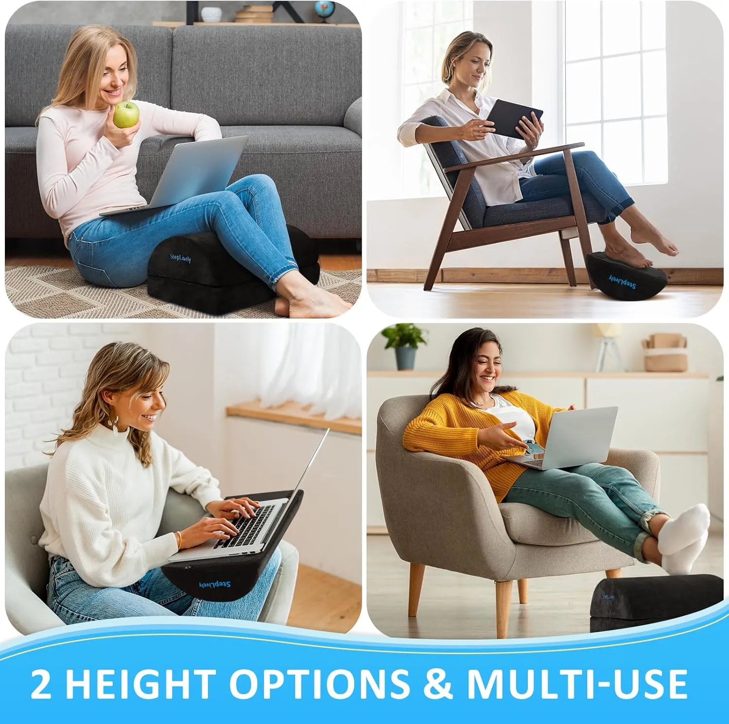 Foot Rest for Under Desk at Work, Comfortable Foot Stool with 2 Adjustable Heights, Footrest with Washable Cover, for Back & Hip Pain Relief, Suitable for Office, Home and Car (Black)