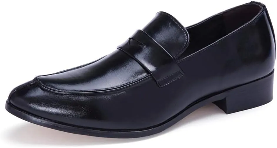 Formal Oxford Shoes for Men Slip On Round Split Toe Cowhide Block Heel Anti-Slip Low Top Non Slip Walking