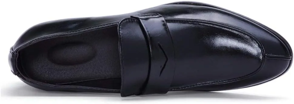 Formal Oxford Shoes for Men Slip On Round Split Toe Cowhide Block Heel Anti-Slip Low Top Non Slip Walking