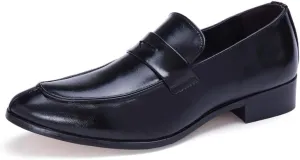 Formal Oxford Shoes for Men Slip On Round Split Toe Cowhide Block Heel Anti-Slip Low Top Non Slip Walking