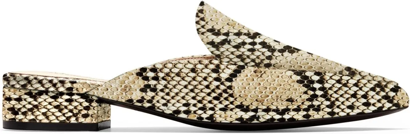 FOWT V-Shaped Snakeskin Embossed Backless Mules Women Pointed Toe Low Chunky Heel Sandals Ladies Slip on Side Unisex Shoes for Office Dress Party 4-16 US Size