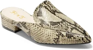 FOWT V-Shaped Snakeskin Embossed Backless Mules Women Pointed Toe Low Chunky Heel Sandals Ladies Slip on Side Unisex Shoes for Office Dress Party 4-16 US Size