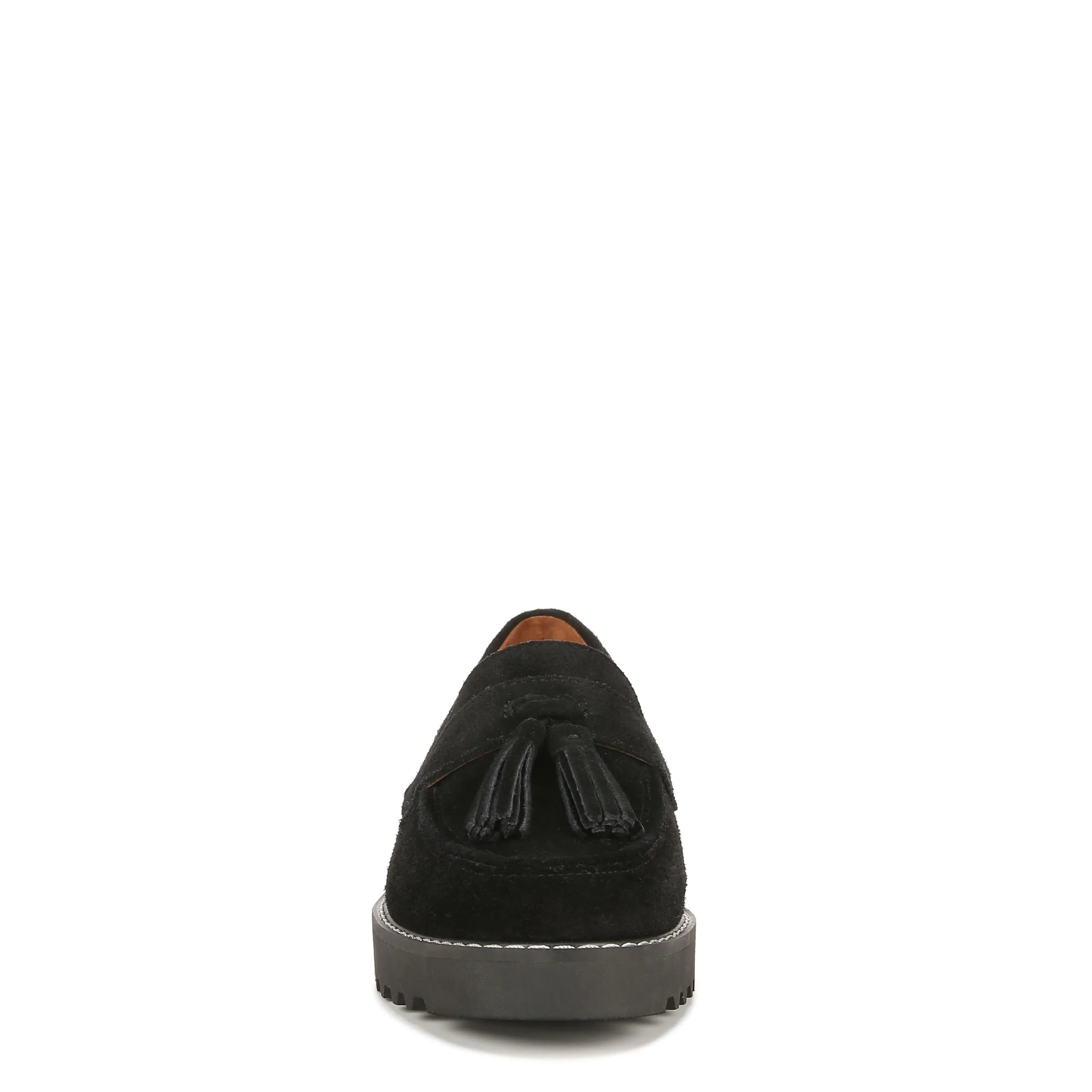 Franco Sarto Womens Carolynn Lug Sole Loafer with Tassel Detail , Black Suede, 8.5 M