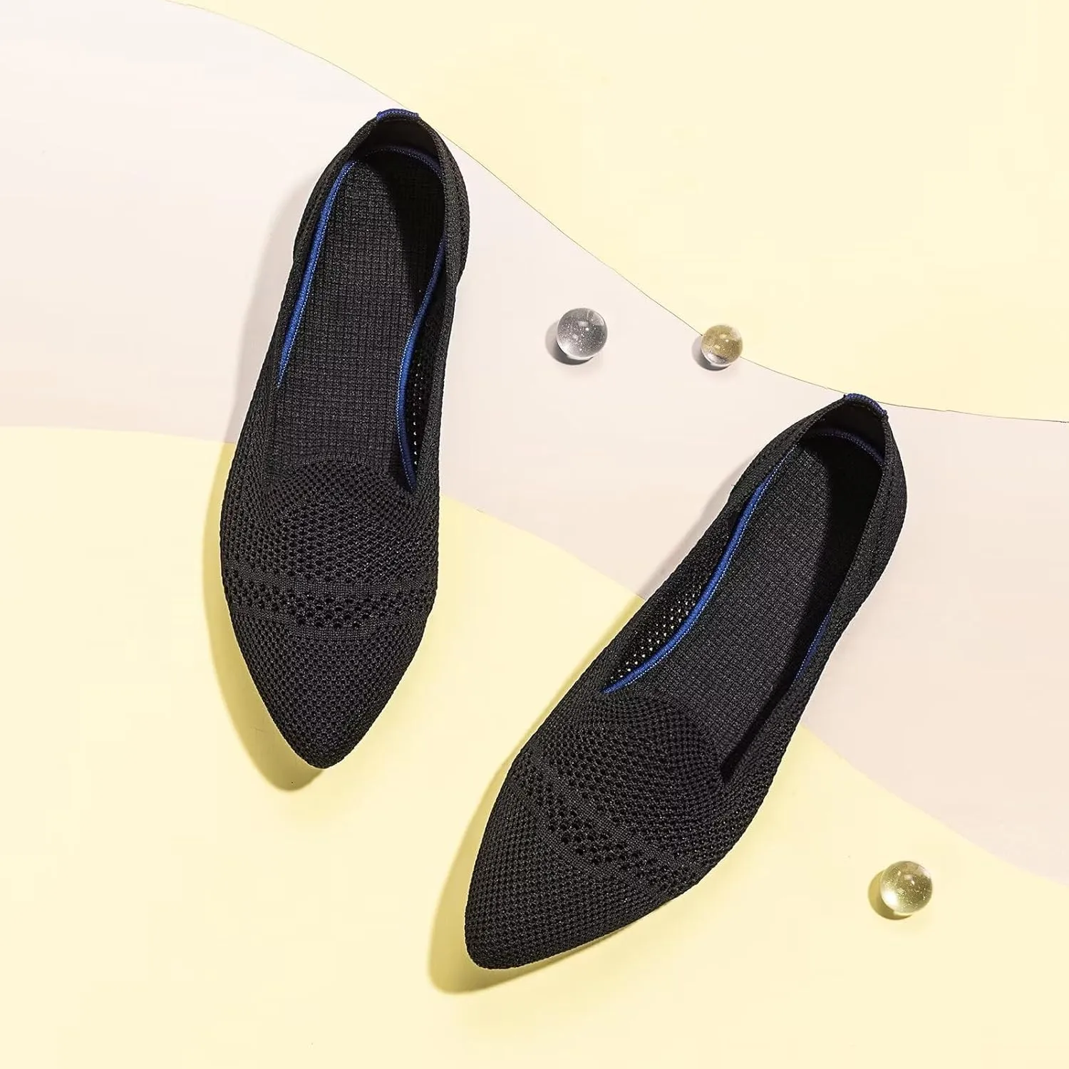Frank Mully Women's Casual Loafer Flats Slip On Loafer Shoes Comfortable Knit Flat Shoes Classics Pointy Toe Loafer Flats,for Work,Travel