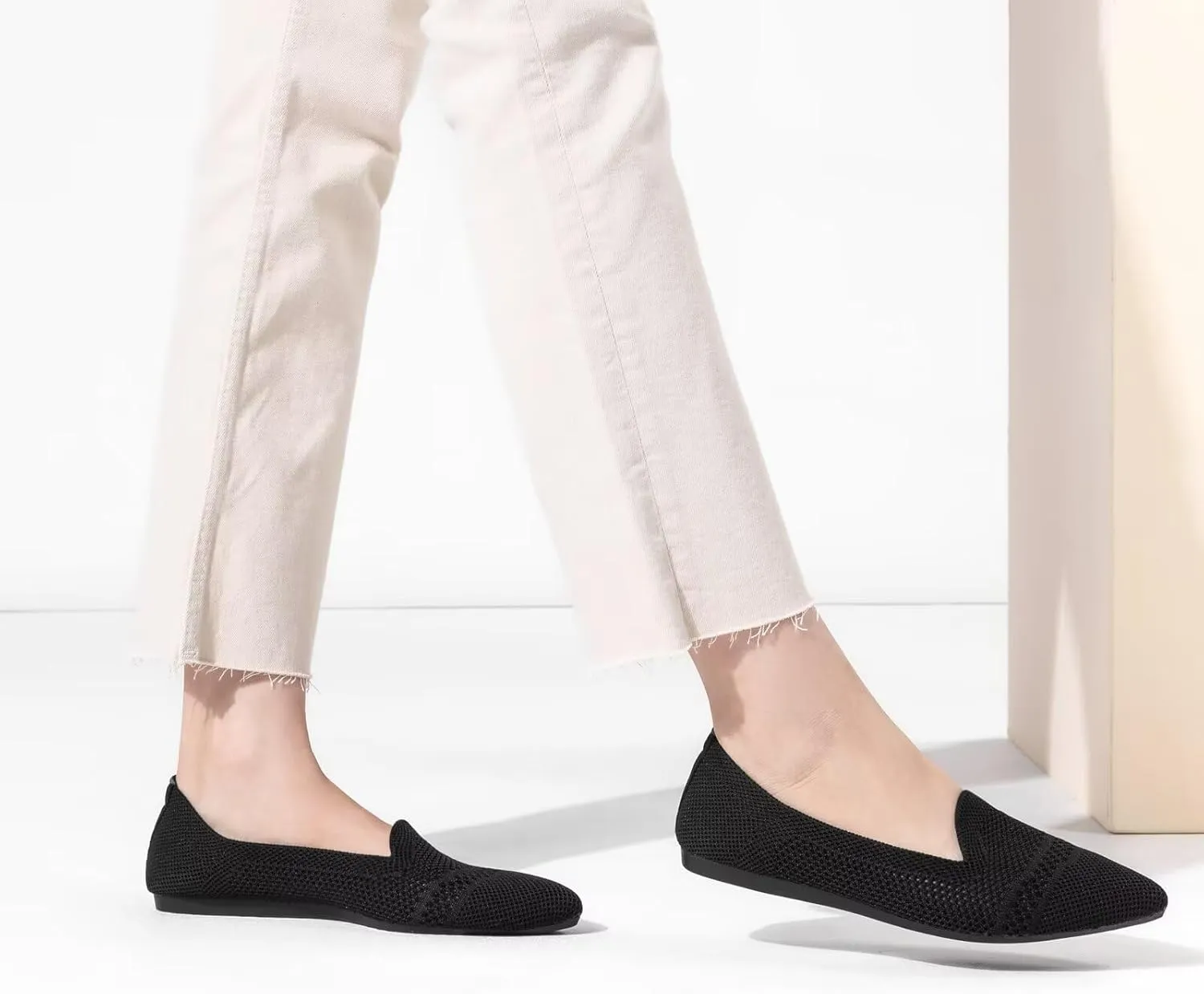 Frank Mully Women's Casual Loafer Flats Slip On Loafer Shoes Comfortable Knit Flat Shoes Classics Pointy Toe Loafer Flats,for Work,Travel