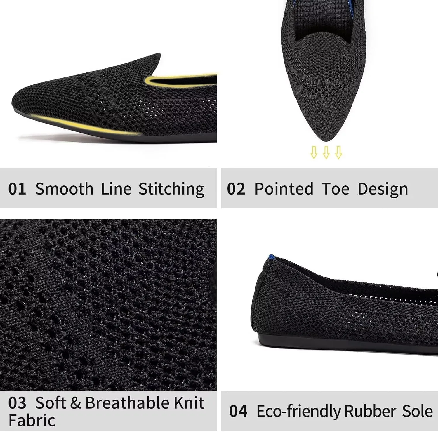 Frank Mully Women's Casual Loafer Flats Slip On Loafer Shoes Comfortable Knit Flat Shoes Classics Pointy Toe Loafer Flats,for Work,Travel