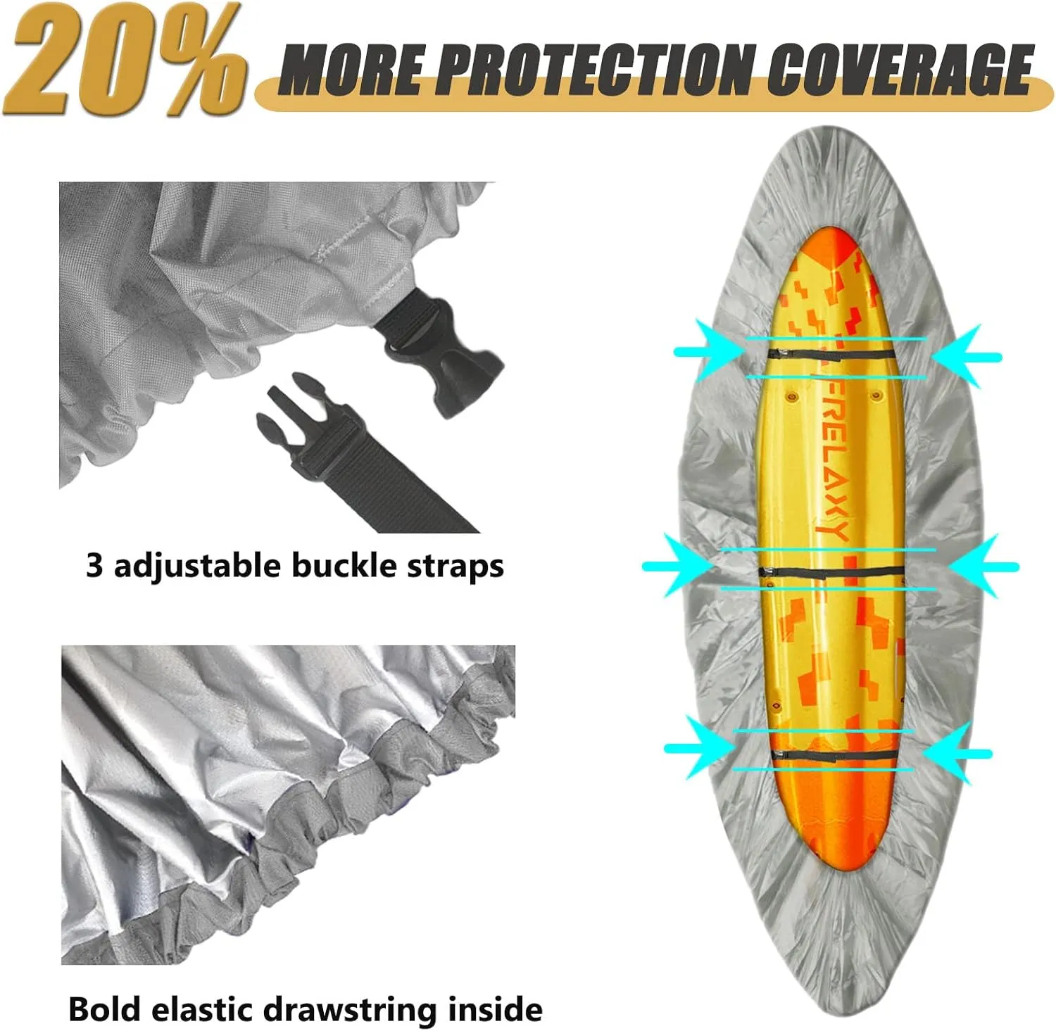 Frelaxy 420D Kayak Cover, Heavy Duty Waterproof UV Resistant Kayak Covers for Outdoor Storage, Ultra Strong Canoe Storage Dust Cover, Great for Indoor & Outdoor 9.8-13.5ft