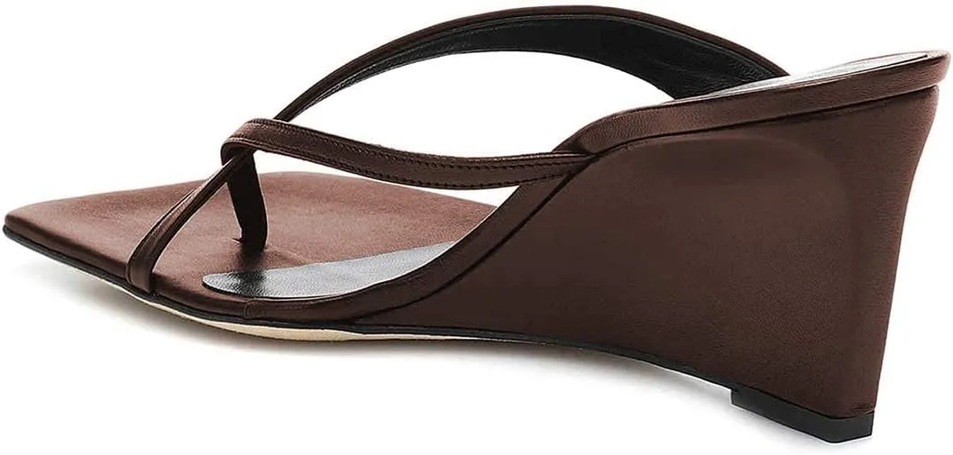 FSJ Women Casual Flip Flop Slide Mule Shoes Square Open Toe Thong Sandal Summer Wedge High Heel Size 4-15 US