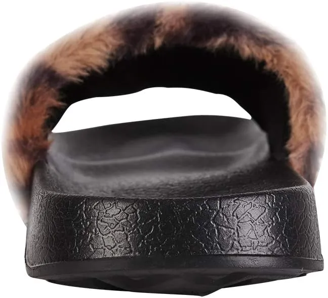 FUNKYMONKEY Women's Slides Faux Fur Cute Fuzzy Slippers Comfort Flat Sandals