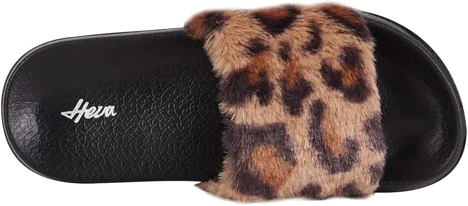 FUNKYMONKEY Women's Slides Faux Fur Cute Fuzzy Slippers Comfort Flat Sandals