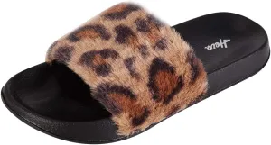 FUNKYMONKEY Women's Slides Faux Fur Cute Fuzzy Slippers Comfort Flat Sandals