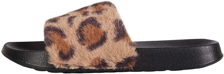 FUNKYMONKEY Women's Slides Faux Fur Cute Fuzzy Slippers Comfort Flat Sandals