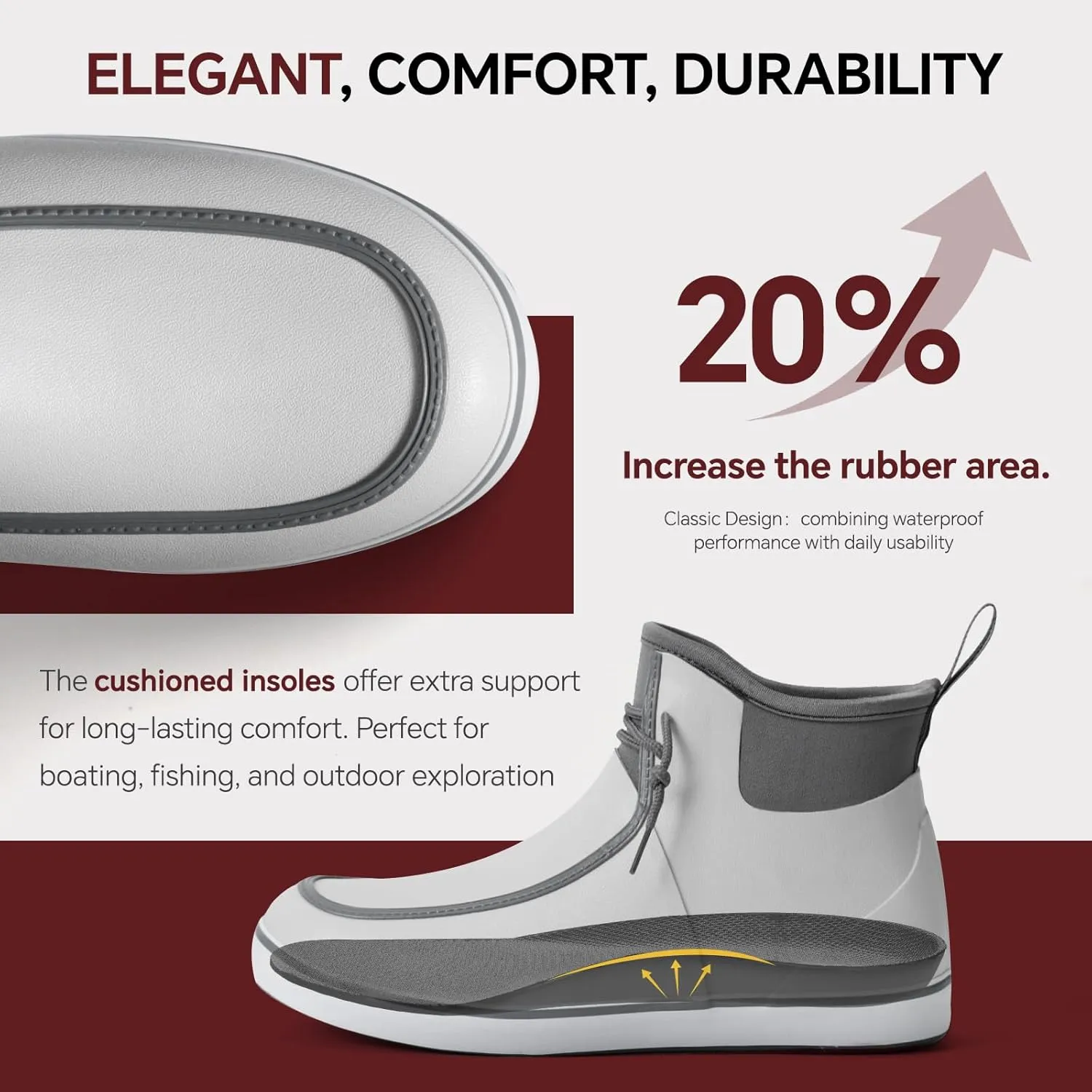 Furuian Deck Boots for Men Waterproof Rain Boots Durable Rubber Boots Comfortable Fishing Loafers Slip On Moc Toe Boots Non Slip Boat Shoes for Fishing, Gardening, Daily, Working, Sailing