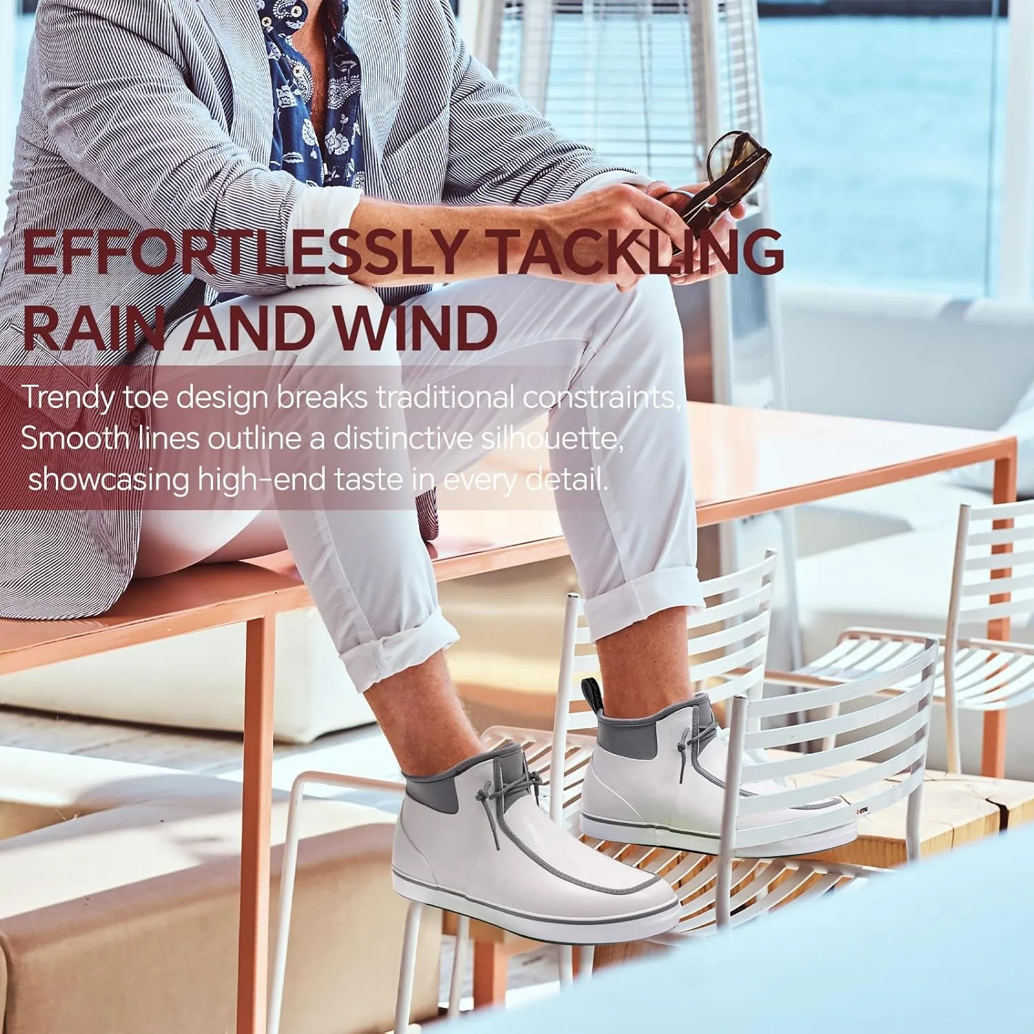 Furuian Deck Boots for Men Waterproof Rain Boots Durable Rubber Boots Comfortable Fishing Loafers Slip On Moc Toe Boots Non Slip Boat Shoes for Fishing, Gardening, Daily, Working, Sailing
