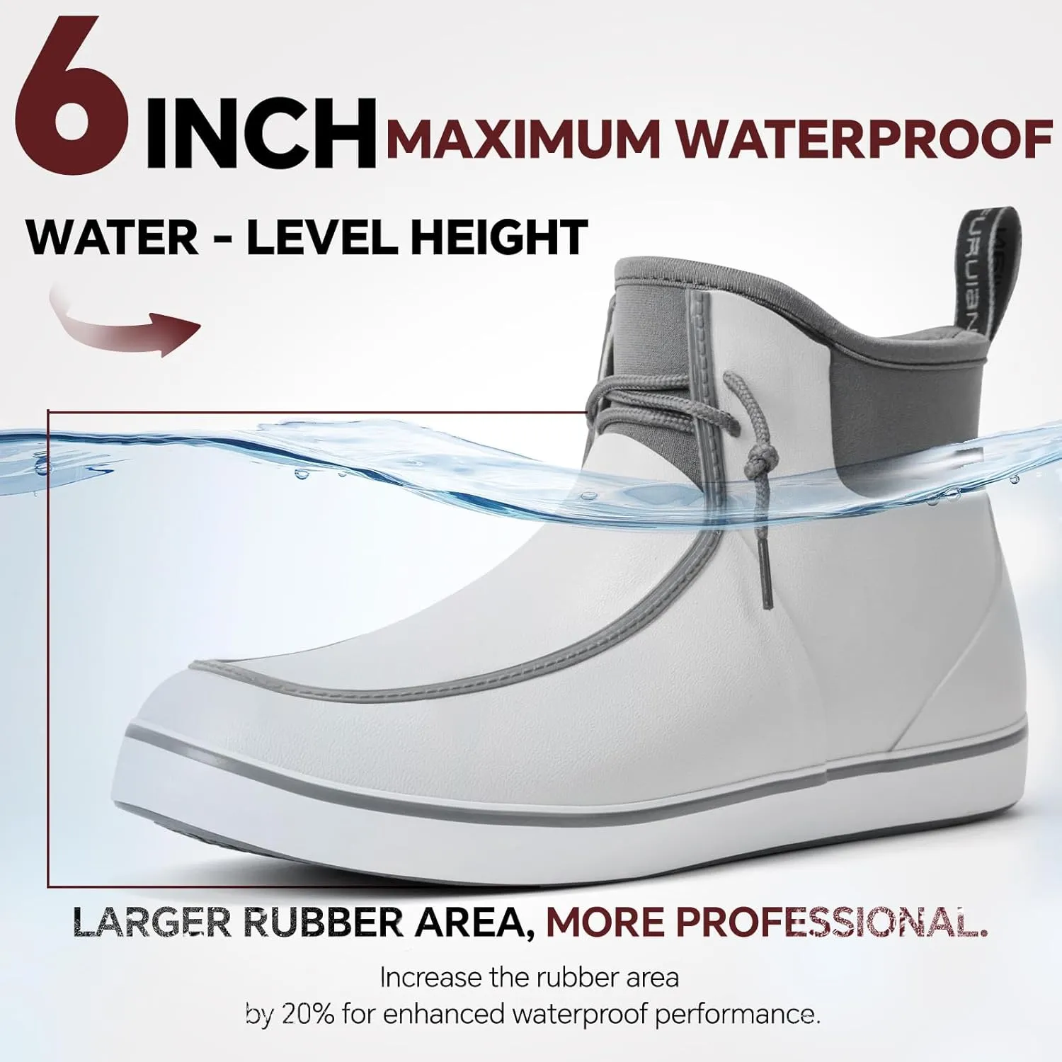 Furuian Deck Boots for Men Waterproof Rain Boots Durable Rubber Boots Comfortable Fishing Loafers Slip On Moc Toe Boots Non Slip Boat Shoes for Fishing, Gardening, Daily, Working, Sailing