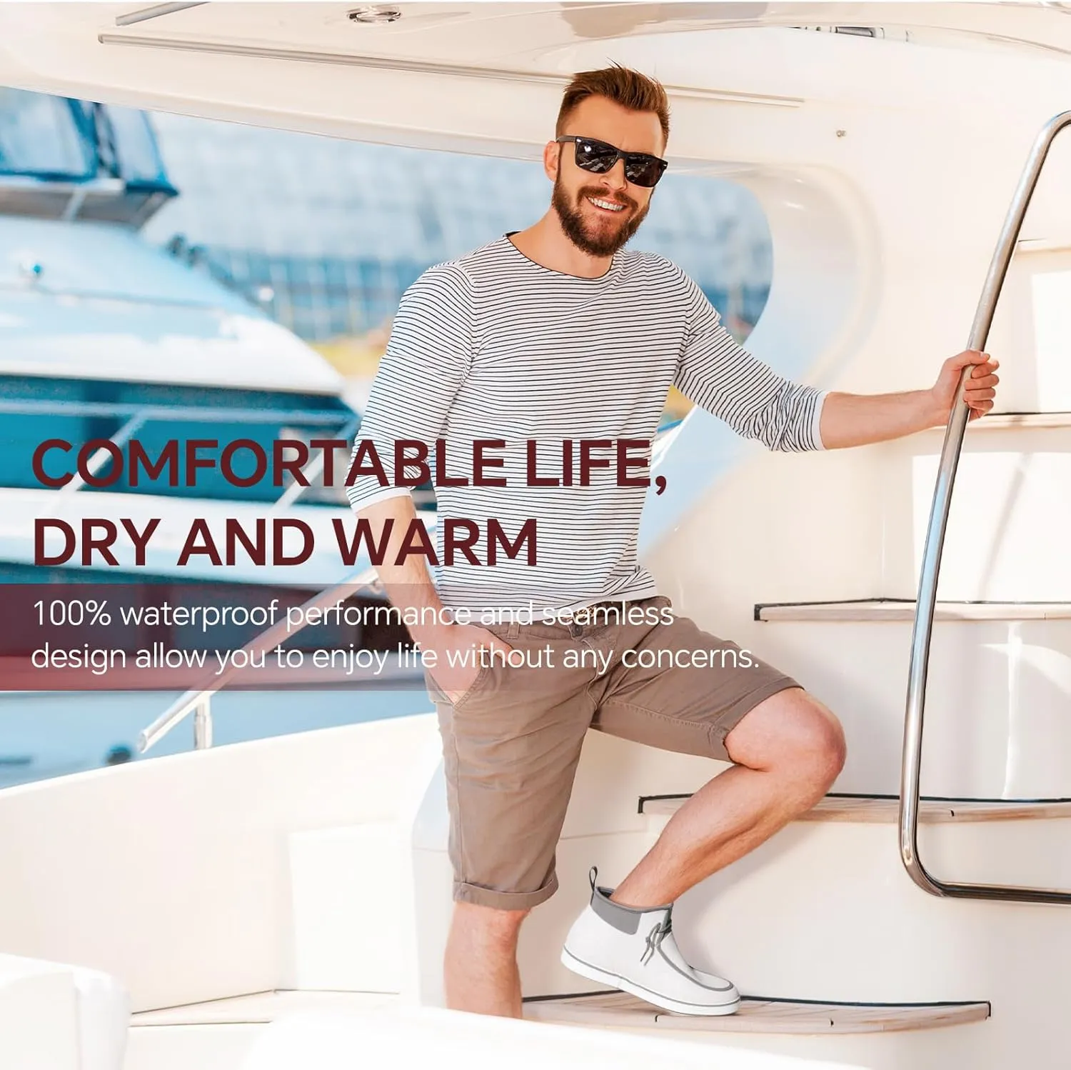 Furuian Deck Boots for Men Waterproof Rain Boots Durable Rubber Boots Comfortable Fishing Loafers Slip On Moc Toe Boots Non Slip Boat Shoes for Fishing, Gardening, Daily, Working, Sailing