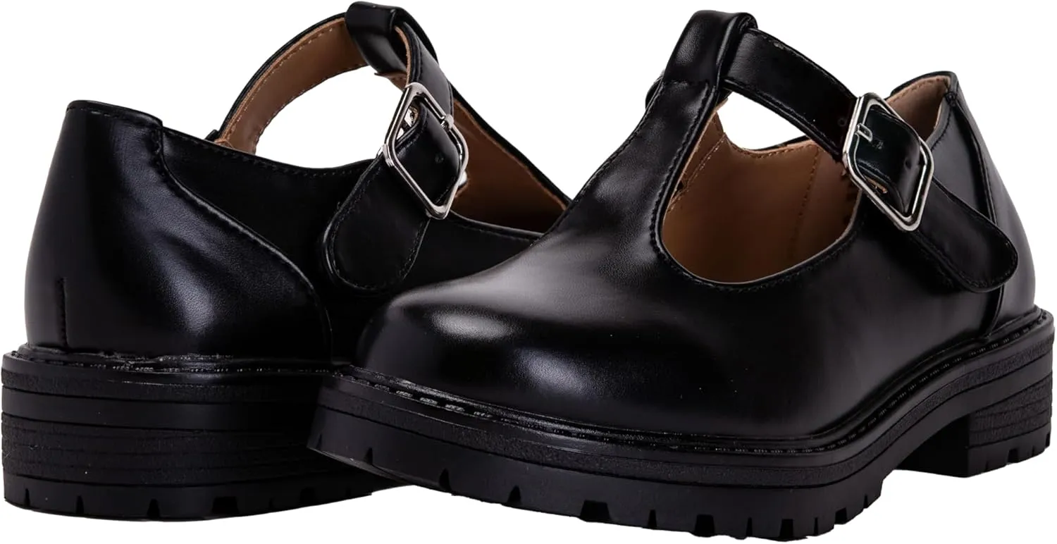 Girls Mary Jane Shoes Oxford Dress Heels Round Toe T-Strap Platform Chunky Low Heel Pumps Lily-2 ~