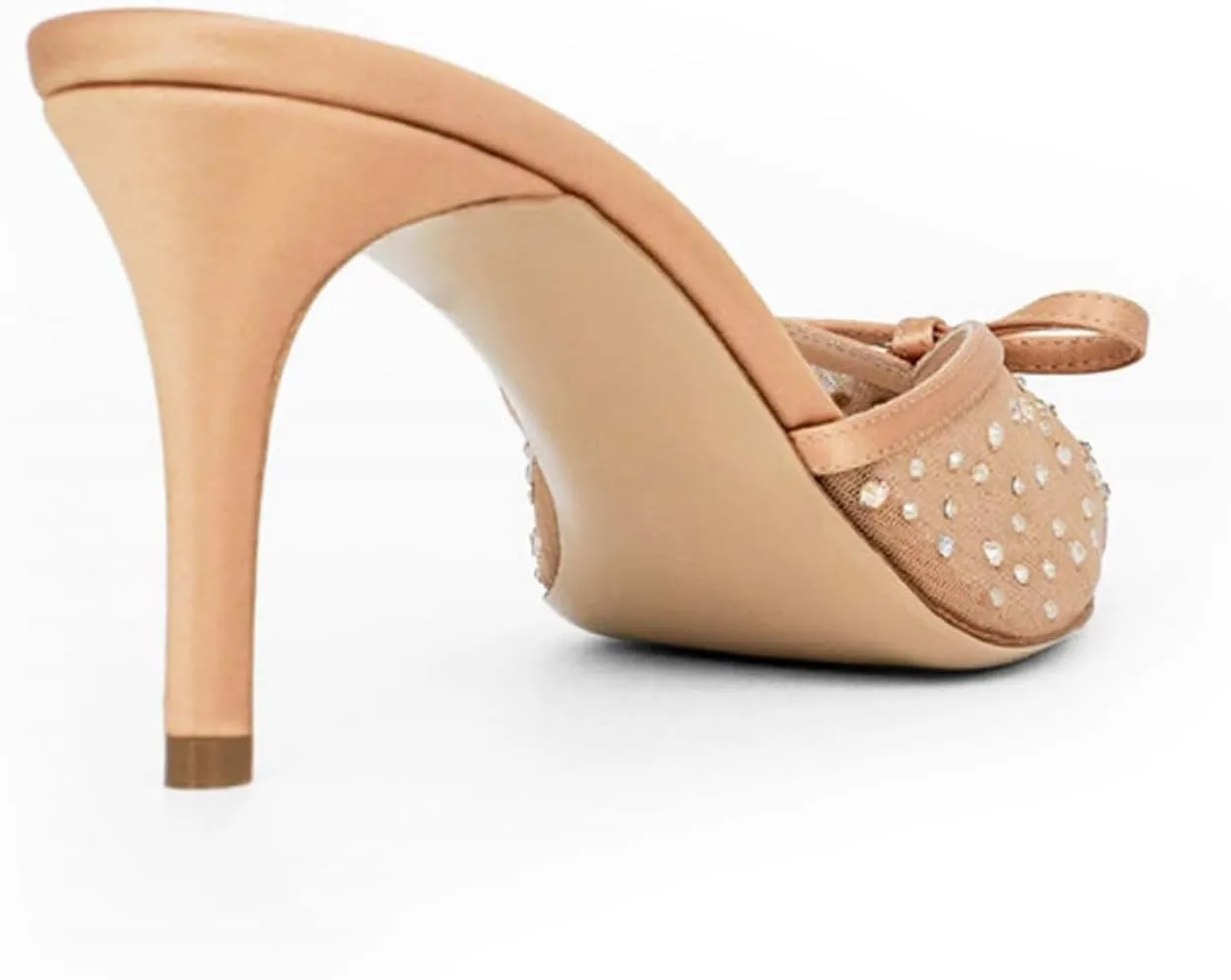 Goolita Bow Crystal Mesh Mule Heels For Women, Closed Pointed Toe Stiletto Slingback Heels Backless Slip On Party Dress Pump Shoes