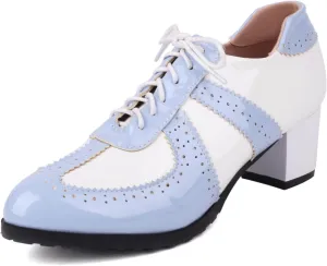 GORBINETI Women's Perforated Lace up Business Oxford Wingtip Round Toe Multicolor Leather Flat Oxford Retro Brogues Dress Shoes