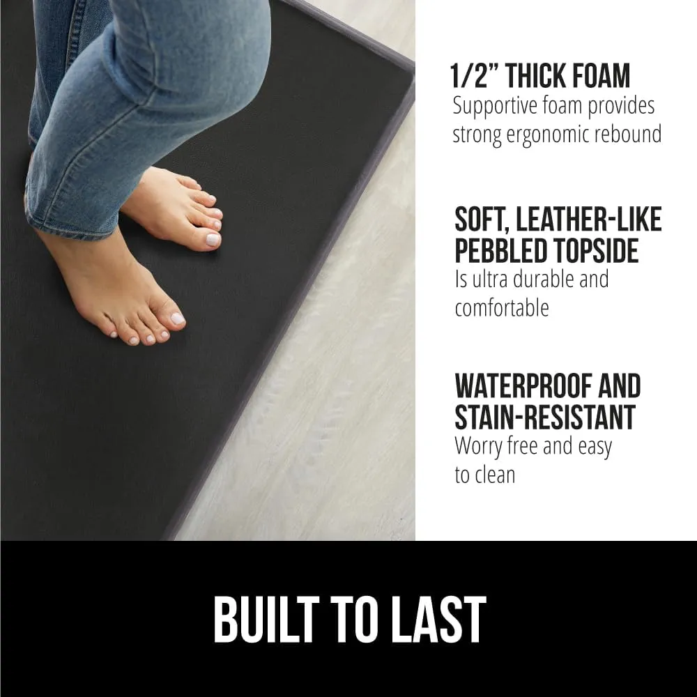 GORILLA GRIP Set of 2 Soft Anti Fatigue Mats for Kitchen Floor, 17x29 17x59, Stain and Scratch Resistant Waterproof Ergonomic Standing Office Desk Mat, Supportive Memory Foam Rug, 1/2 Inch Thick Black