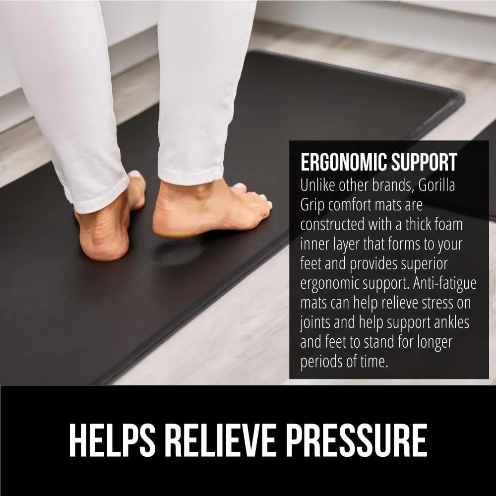 GORILLA GRIP Set of 2 Soft Anti Fatigue Mats for Kitchen Floor, 17x29 17x59, Stain and Scratch Resistant Waterproof Ergonomic Standing Office Desk Mat, Supportive Memory Foam Rug, 1/2 Inch Thick Black