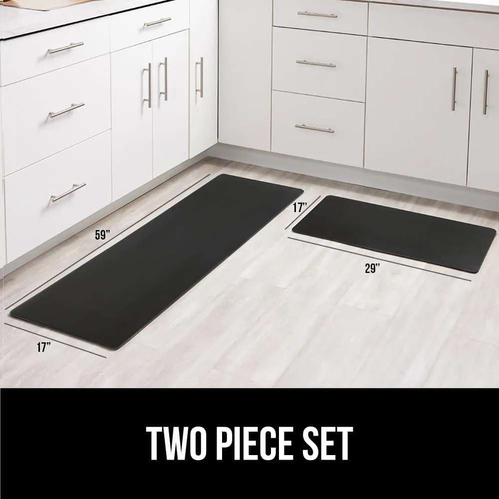 GORILLA GRIP Set of 2 Soft Anti Fatigue Mats for Kitchen Floor, 17x29 17x59, Stain and Scratch Resistant Waterproof Ergonomic Standing Office Desk Mat, Supportive Memory Foam Rug, 1/2 Inch Thick Black