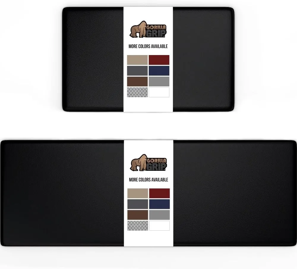 GORILLA GRIP Set of 2 Soft Anti Fatigue Mats for Kitchen Floor, 17x29 17x59, Stain and Scratch Resistant Waterproof Ergonomic Standing Office Desk Mat, Supportive Memory Foam Rug, 1/2 Inch Thick Black