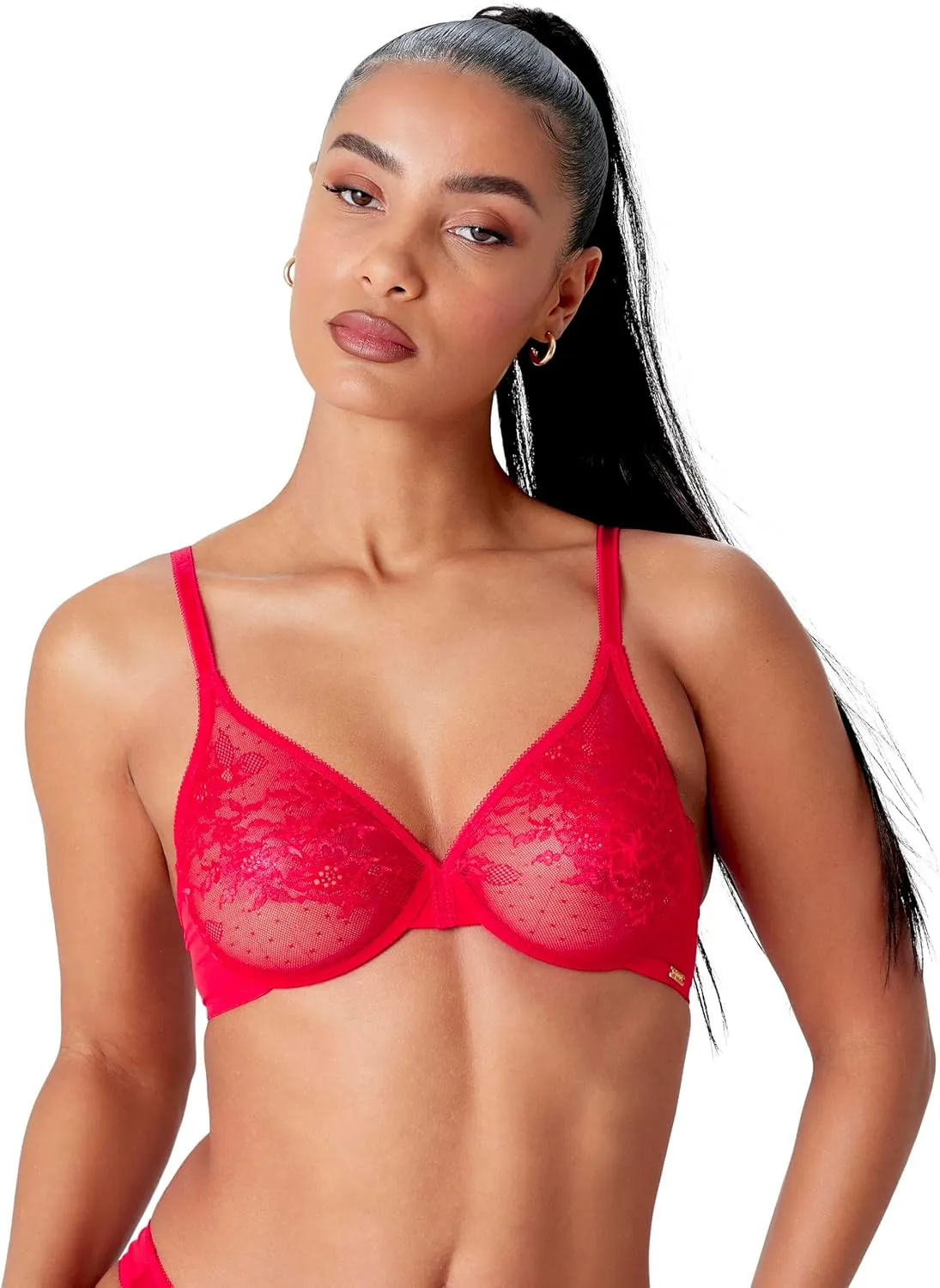 Gossard Women's Glossies Lace Sheer Bra, Red (Chilli Red), 32DD