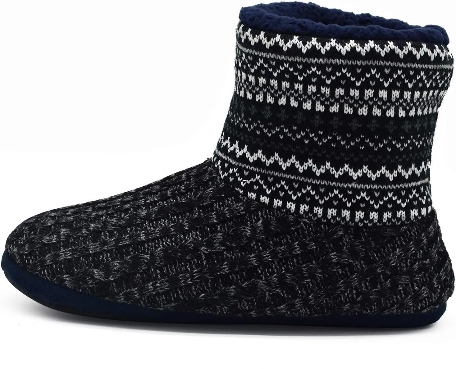GPOS Knit Rock Wool Warm Men Indoor Pull on Cozy Memory Foam Slipper Boots Soft Rubber Sole