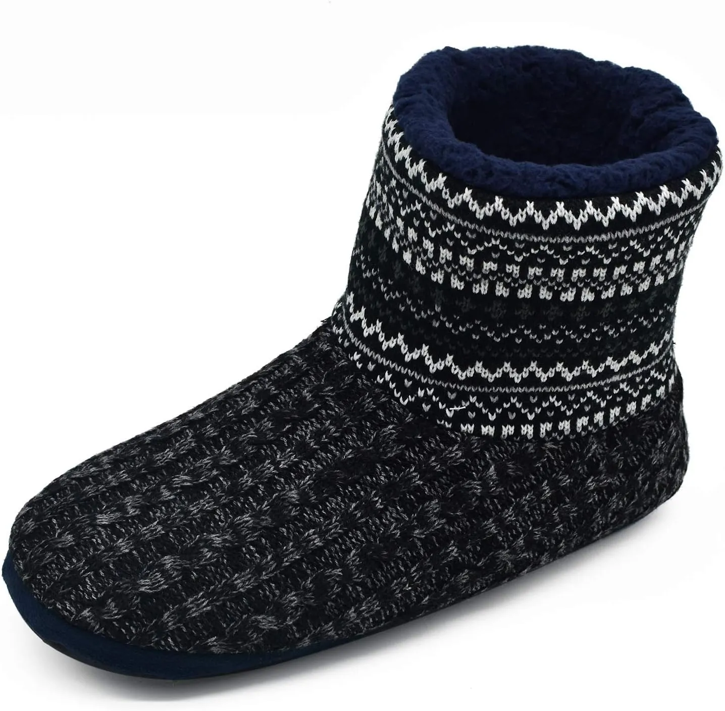 GPOS Knit Rock Wool Warm Men Indoor Pull on Cozy Memory Foam Slipper Boots Soft Rubber Sole