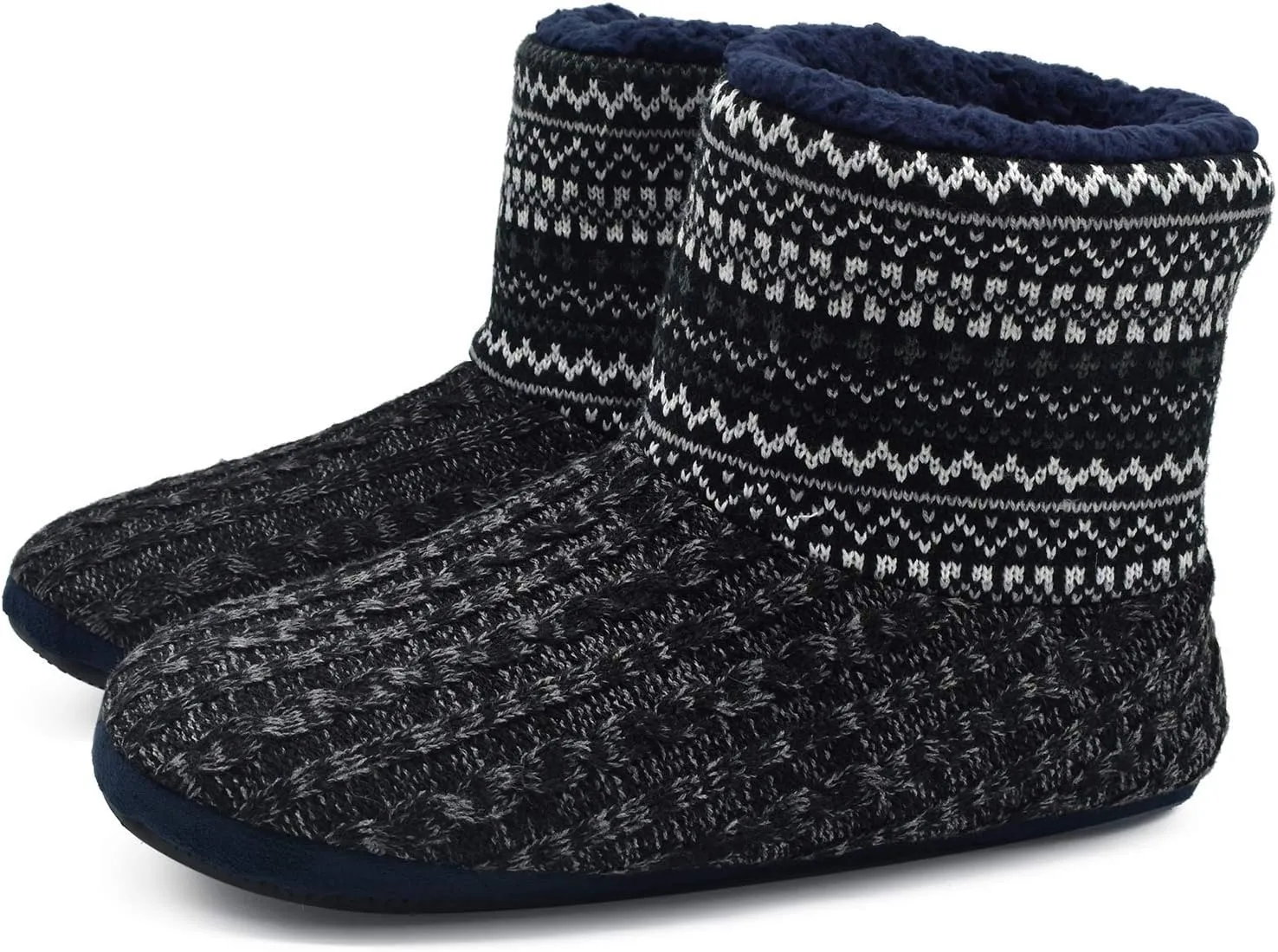 GPOS Knit Rock Wool Warm Men Indoor Pull on Cozy Memory Foam Slipper Boots Soft Rubber Sole