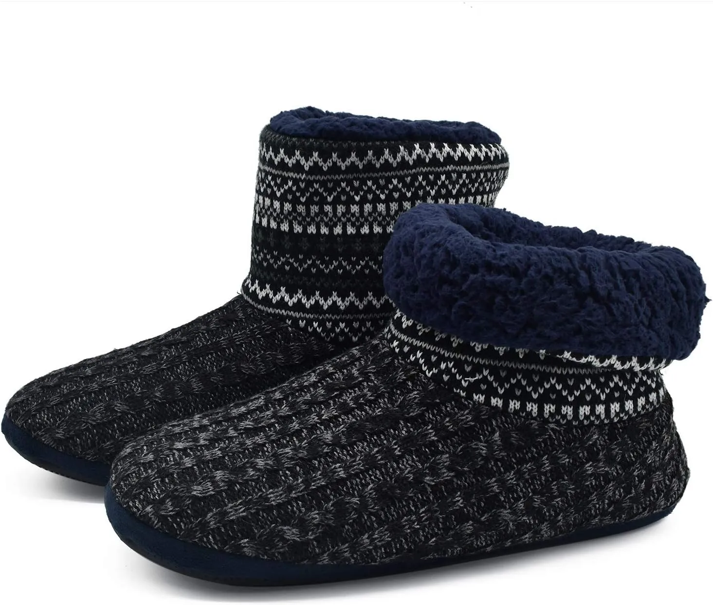 GPOS Knit Rock Wool Warm Men Indoor Pull on Cozy Memory Foam Slipper Boots Soft Rubber Sole