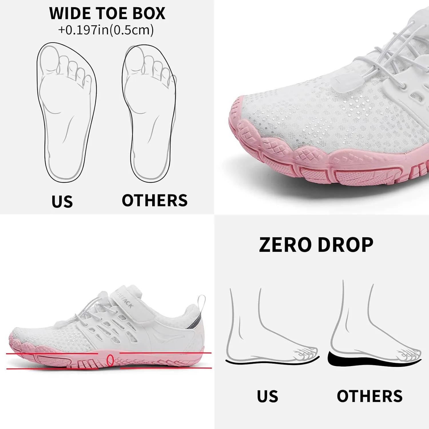 Grand Attack Barefoot Shoes Women Minimalist Zero Drop Lightweight Cross-Trainer for Wrestling Boxing Weightlifting Walking Shoes
