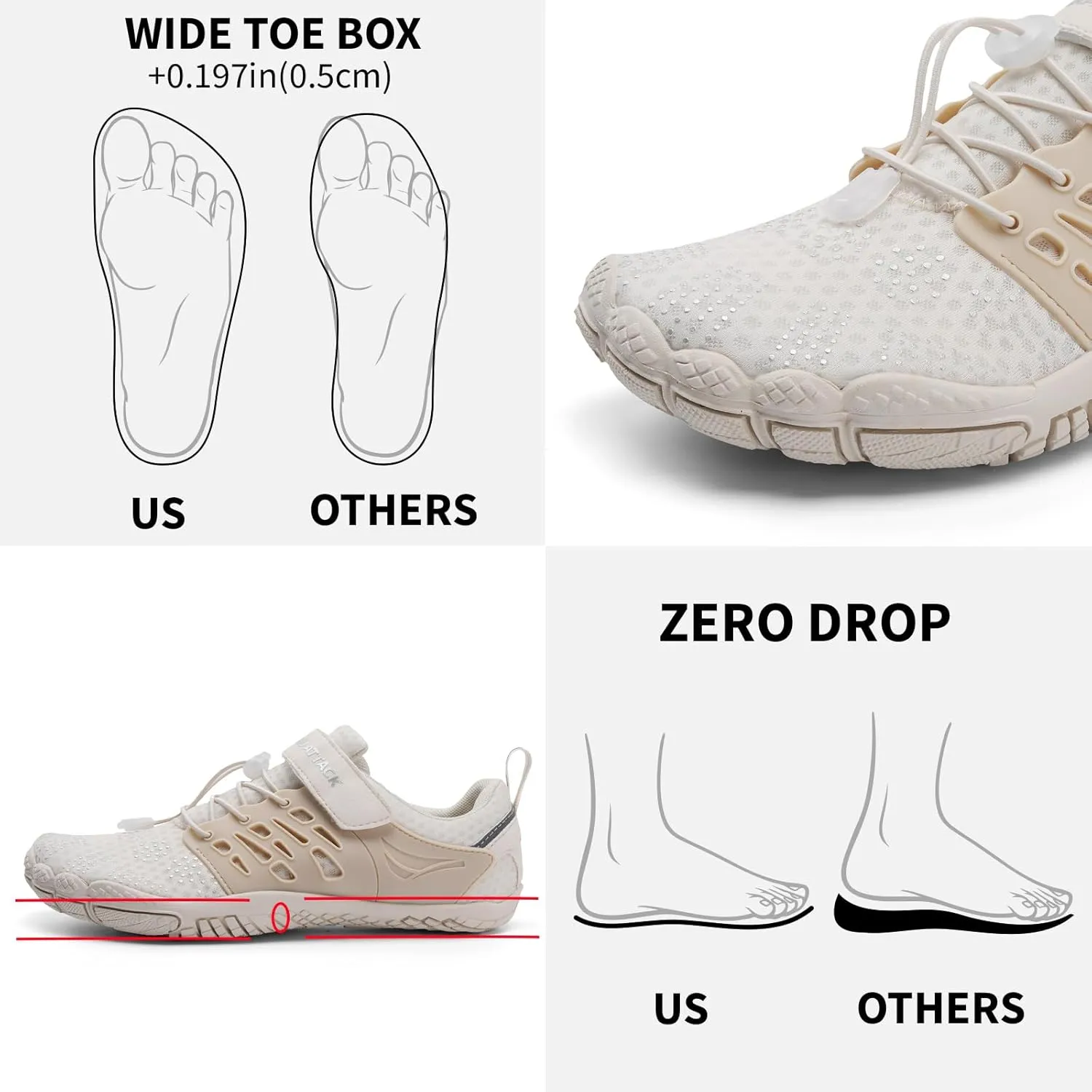 Grand Attack Barefoot Shoes Women Minimalist Zero Drop Lightweight Cross-Trainer for Wrestling Boxing Weightlifting Walking Shoes