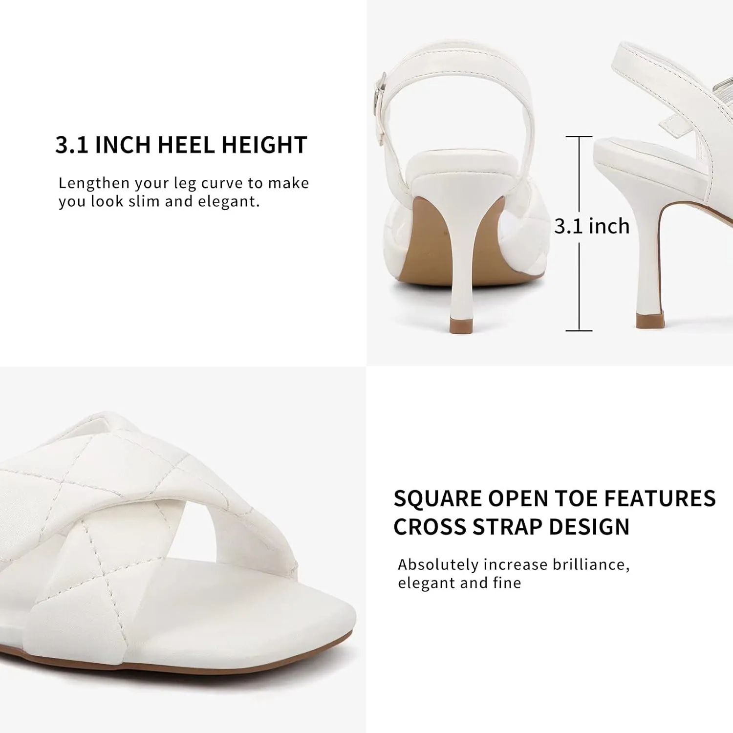 Greatonu Women's Square Toe heels Open Toe Slip-on Sandals Heeled Mules