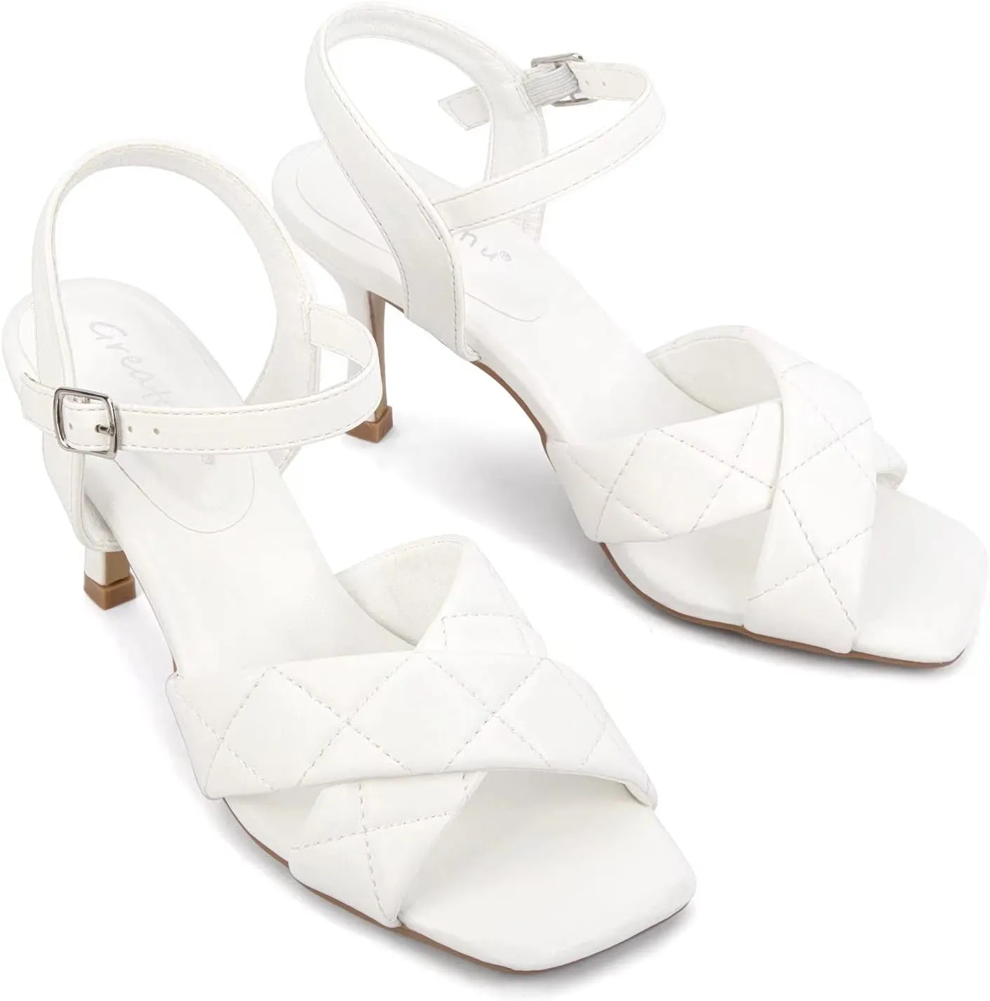 Greatonu Women's Square Toe heels Open Toe Slip-on Sandals Heeled Mules