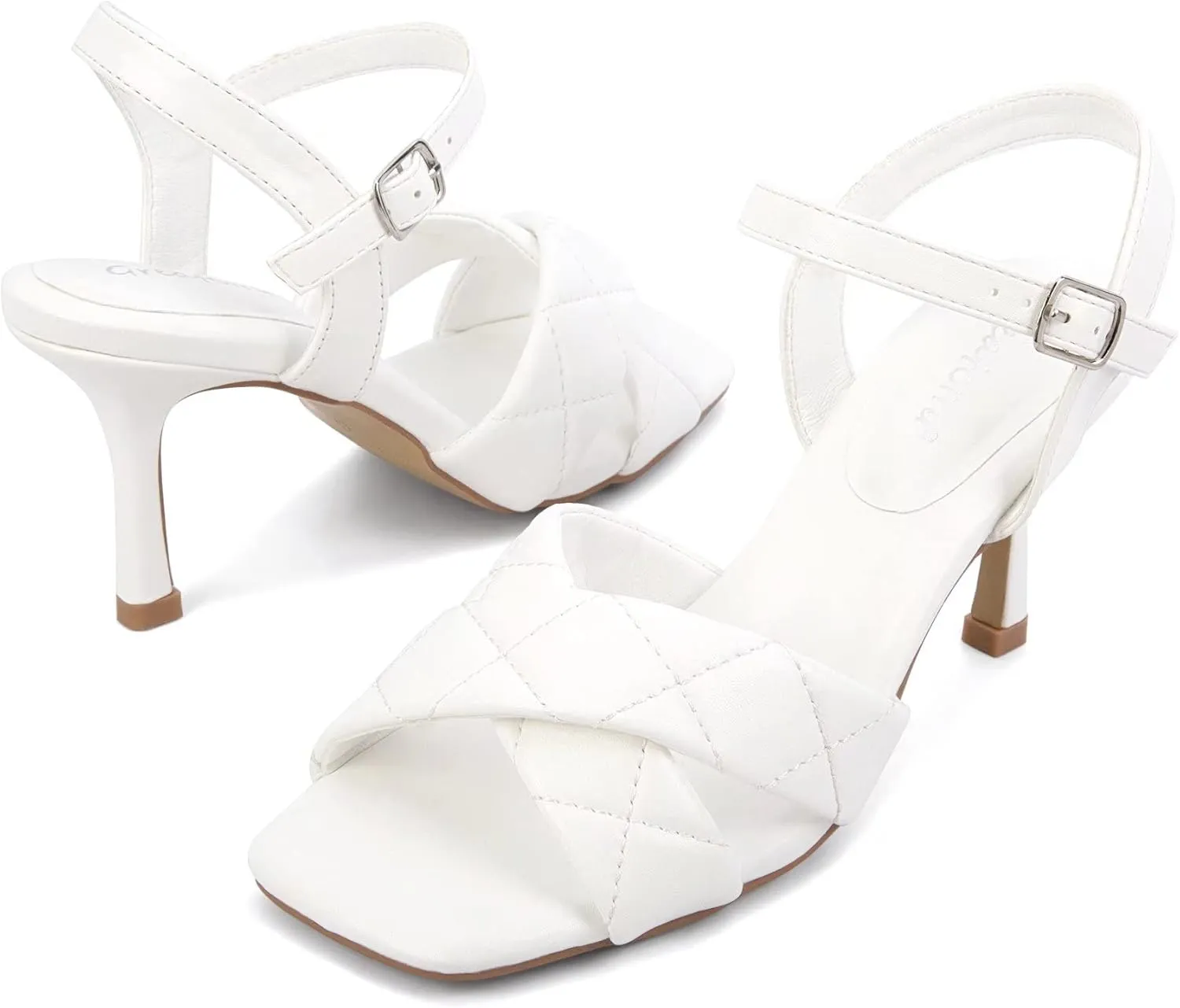 Greatonu Women's Square Toe heels Open Toe Slip-on Sandals Heeled Mules