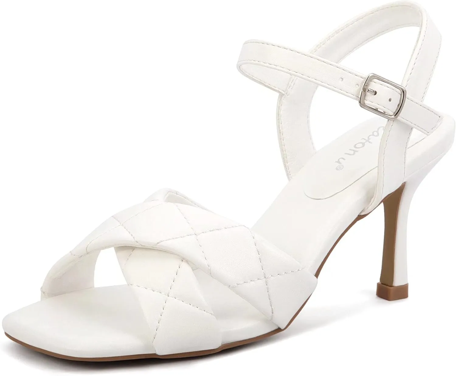 Greatonu Women's Square Toe heels Open Toe Slip-on Sandals Heeled Mules