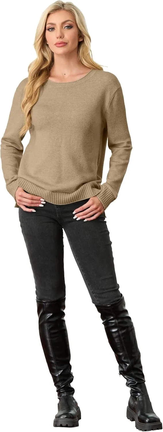 GRECERELLE Women's 2024 Fall & Winter Fashion Sweater Crewneck Drop Shoulder Long Sleeve Rolled Edges Casual Pullover Tops