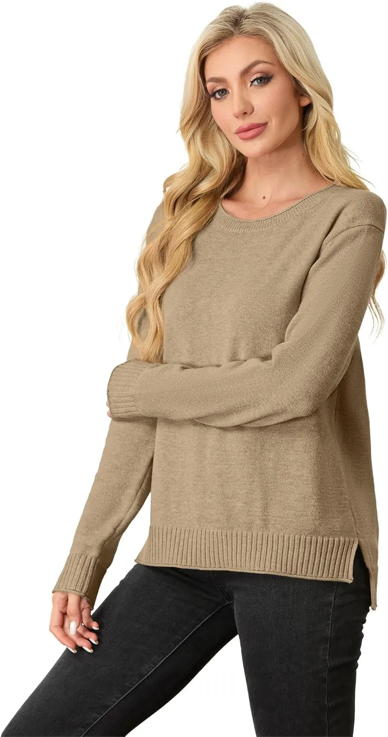 GRECERELLE Women's 2024 Fall & Winter Fashion Sweater Crewneck Drop Shoulder Long Sleeve Rolled Edges Casual Pullover Tops