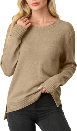 GRECERELLE Women's 2024 Fall & Winter Fashion Sweater Crewneck Drop Shoulder Long Sleeve Rolled Edges Casual Pullover Tops
