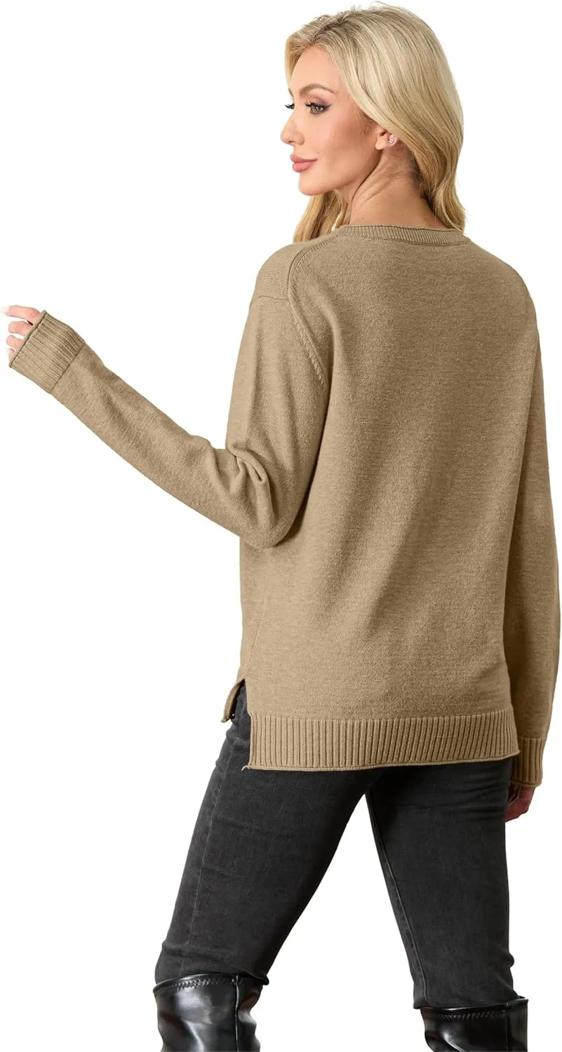 GRECERELLE Women's 2024 Fall & Winter Fashion Sweater Crewneck Drop Shoulder Long Sleeve Rolled Edges Casual Pullover Tops