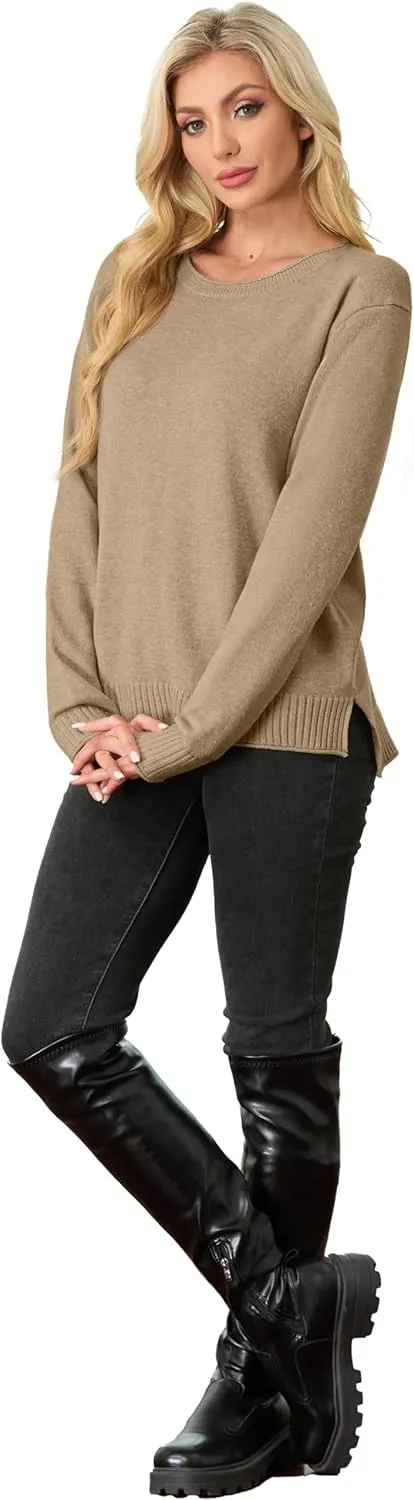 GRECERELLE Women's 2024 Fall & Winter Fashion Sweater Crewneck Drop Shoulder Long Sleeve Rolled Edges Casual Pullover Tops