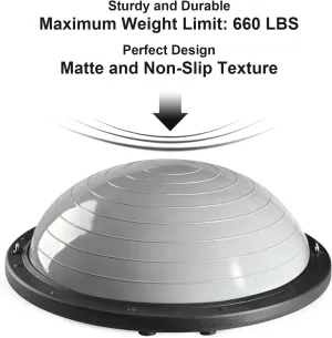 Half Balance Ball Trainer, Half Yoga Exercise Ball with Resistance Bands and Foot Pump, Balance Trainer for Stability Training, Strength Exercise Fitness, Home Gym Workout Equipment 18’‘