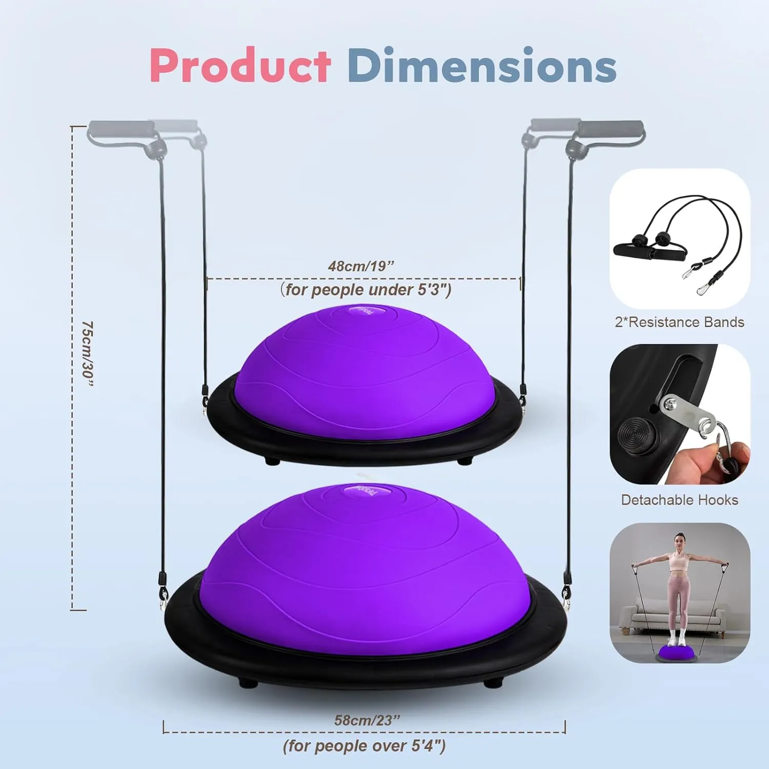 Half Balance Ball Trainer, Inflatable Half Exercise Ball Balance Trainer with Pilates Ball & Resistance Bands, Non-Slip Half Yoga Ball for Home Gym Full Body Workouts