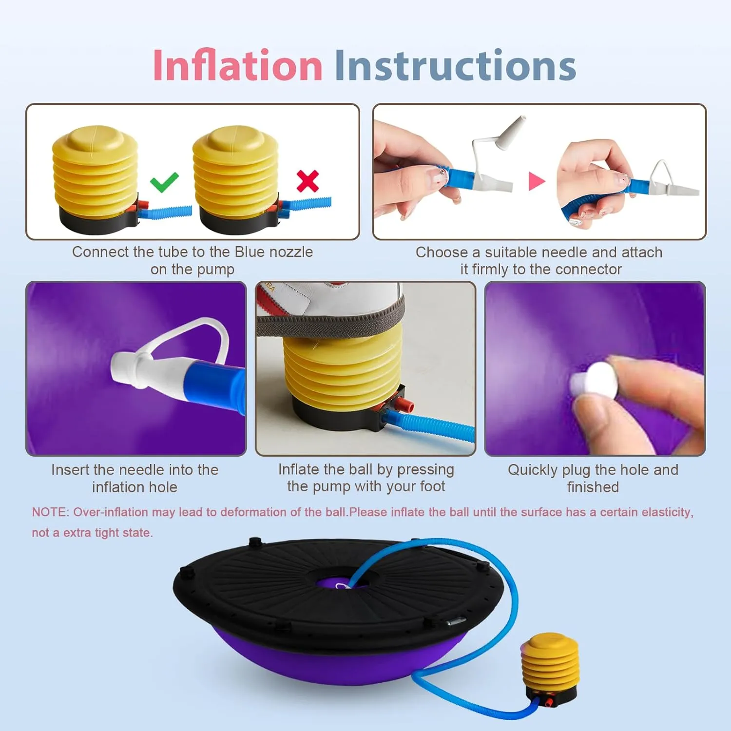 Half Balance Ball Trainer, Inflatable Half Exercise Ball Balance Trainer with Pilates Ball & Resistance Bands, Non-Slip Half Yoga Ball for Home Gym Full Body Workouts