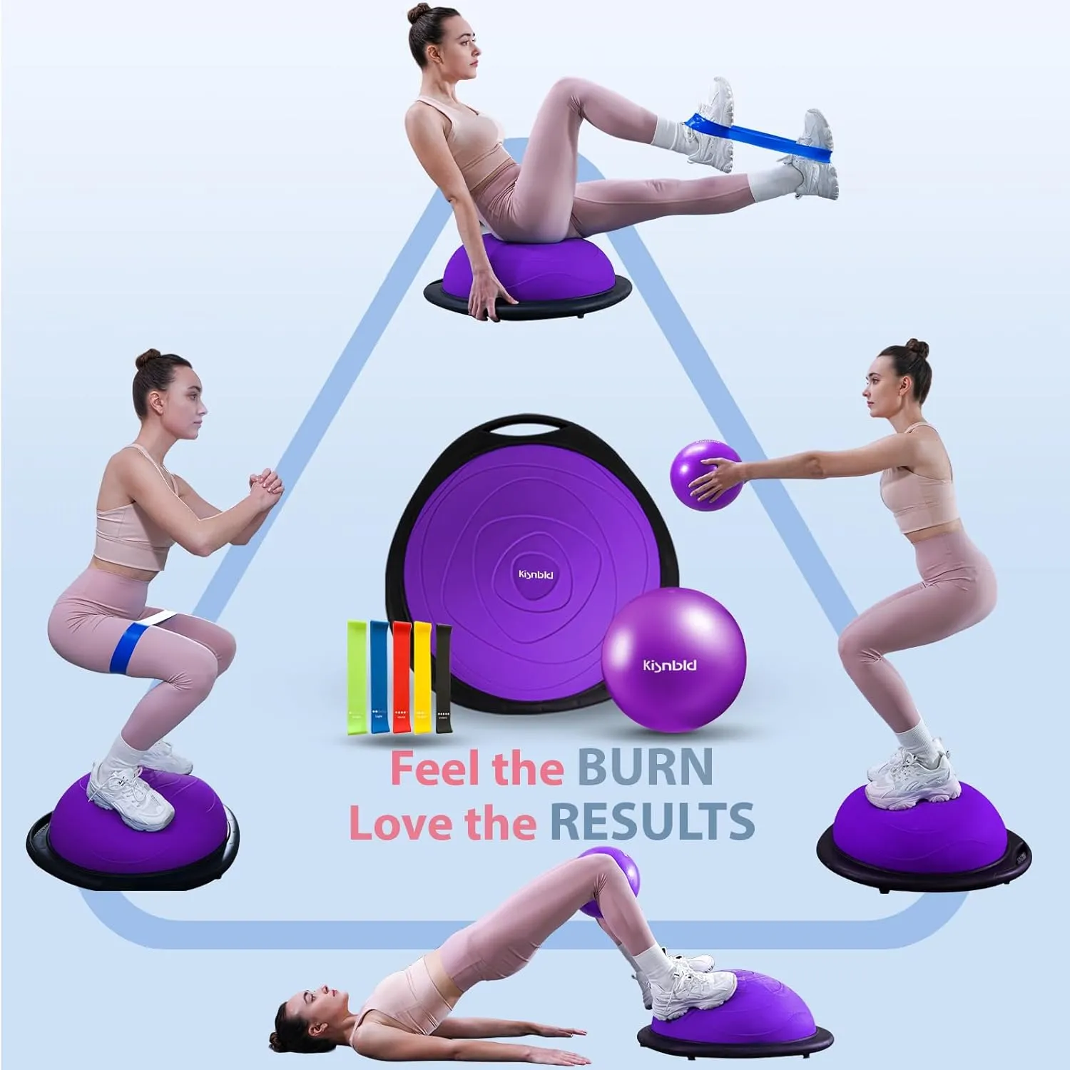 Half Balance Ball Trainer, Inflatable Half Exercise Ball Balance Trainer with Pilates Ball & Resistance Bands, Non-Slip Half Yoga Ball for Home Gym Full Body Workouts