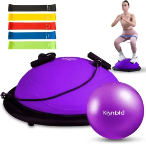 Half Balance Ball Trainer, Inflatable Half Exercise Ball Balance Trainer with Pilates Ball & Resistance Bands, Non-Slip Half Yoga Ball for Home Gym Full Body Workouts