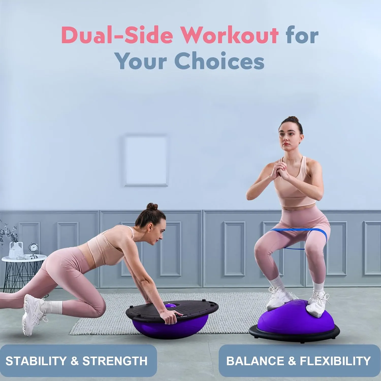 Half Balance Ball Trainer, Inflatable Half Exercise Ball Balance Trainer with Pilates Ball & Resistance Bands, Non-Slip Half Yoga Ball for Home Gym Full Body Workouts